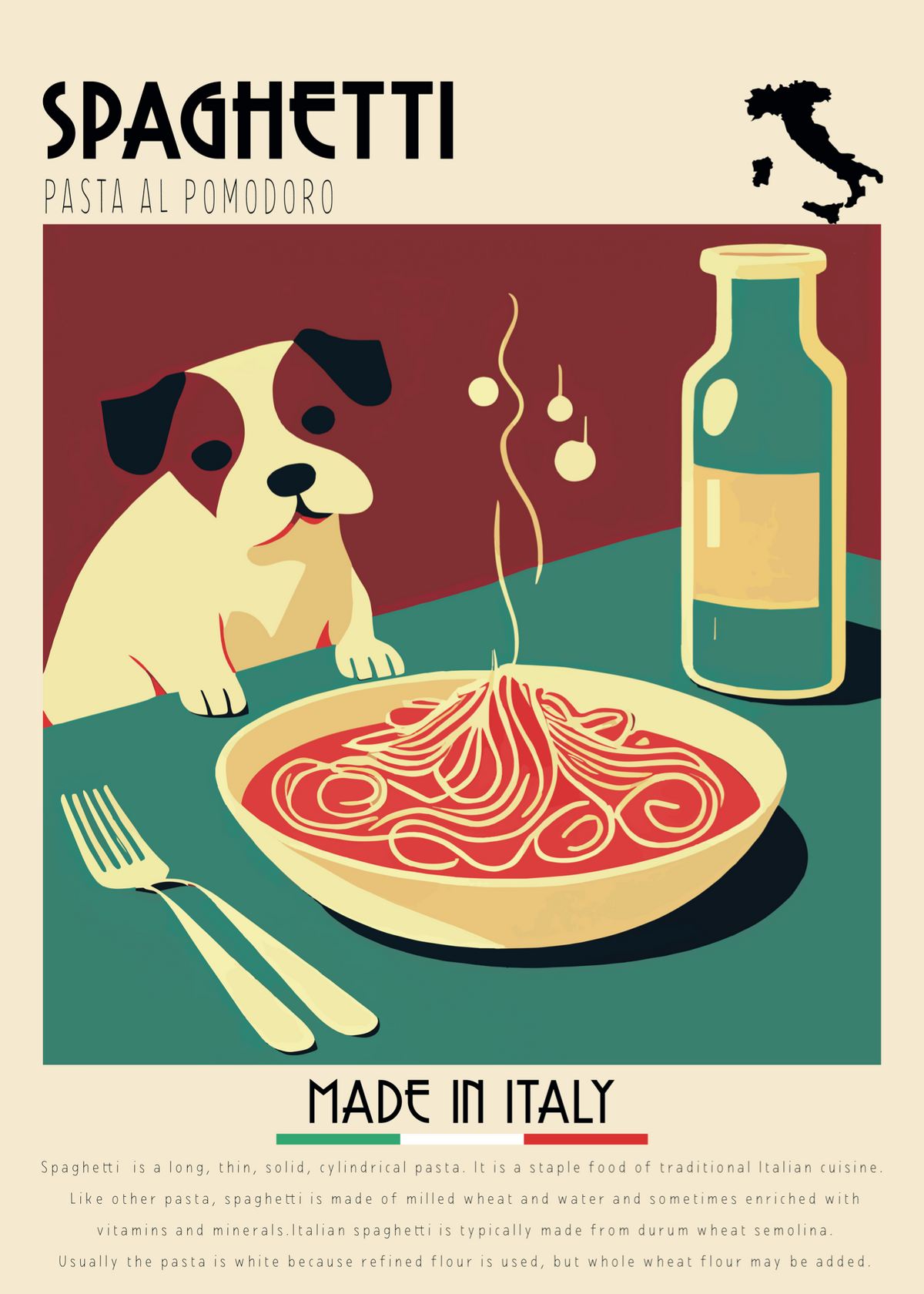 Spaghetti Al Pomodoro Köpekli Poster Baskı