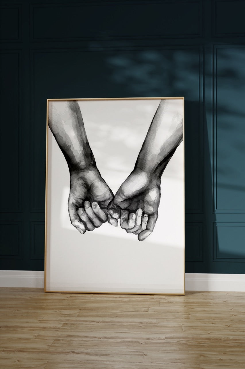 El Ele Suluboya İllüstrasyon Çerçevesiz Poster