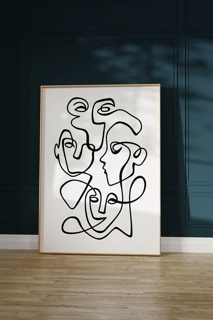 Çizgisel Soyut Yüzler No.1 Çerçevesiz Poster