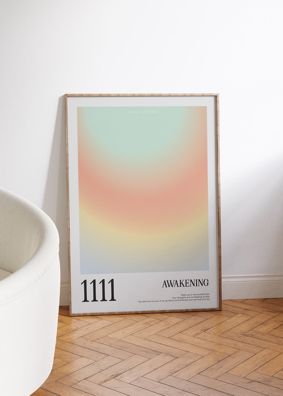 1111 Awakening Aura Angel Numbers Çerçevesiz Poster