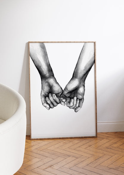 El Ele Suluboya İllüstrasyon Çerçevesiz Poster