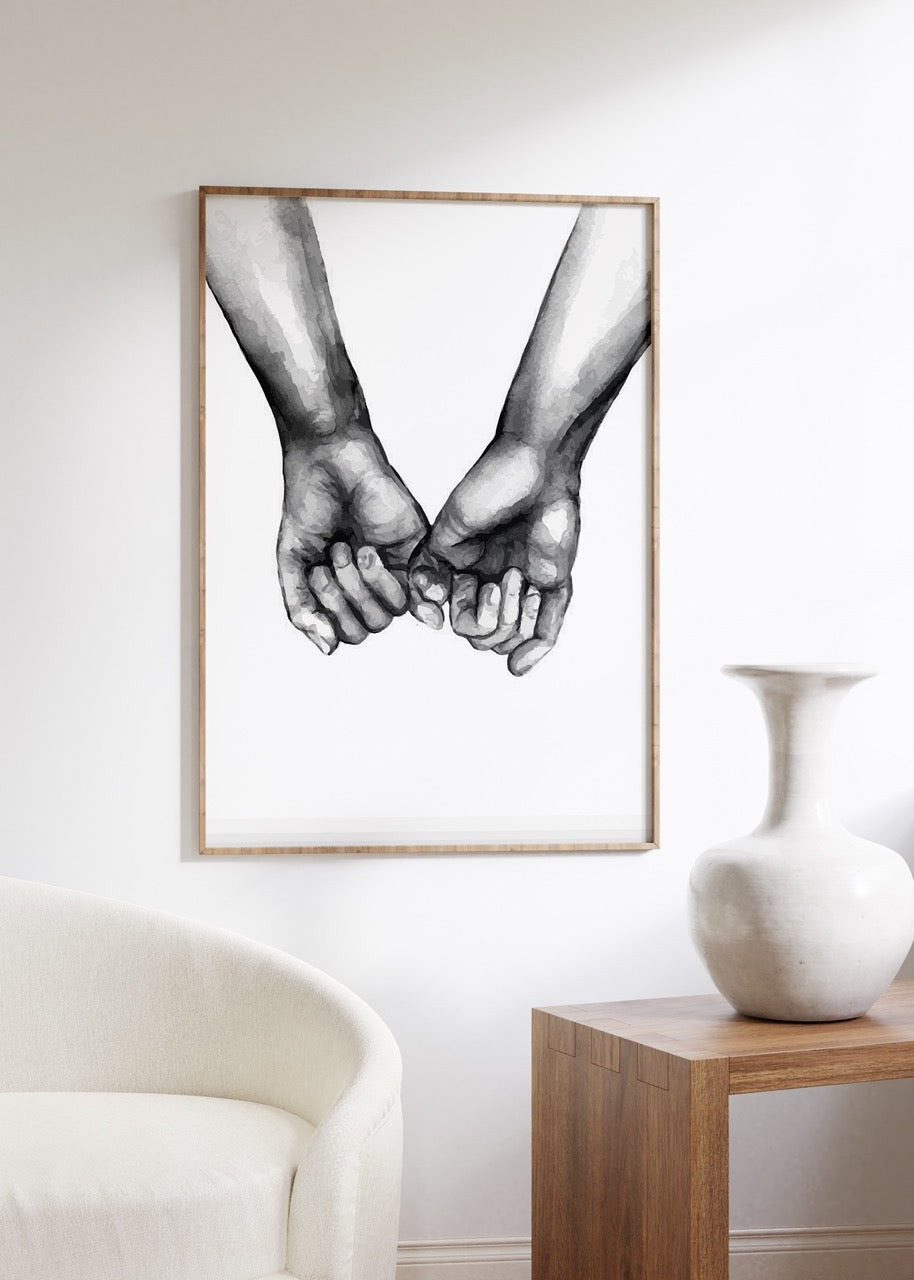 El Ele Suluboya İllüstrasyon Çerçevesiz Poster