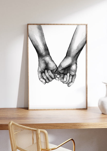El Ele Suluboya İllüstrasyon Çerçevesiz Poster