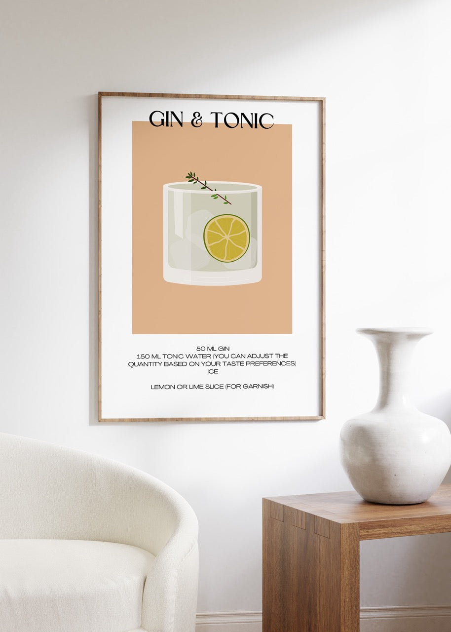 Gin ve Tonic Kokteyl Çerçevesiz Poster