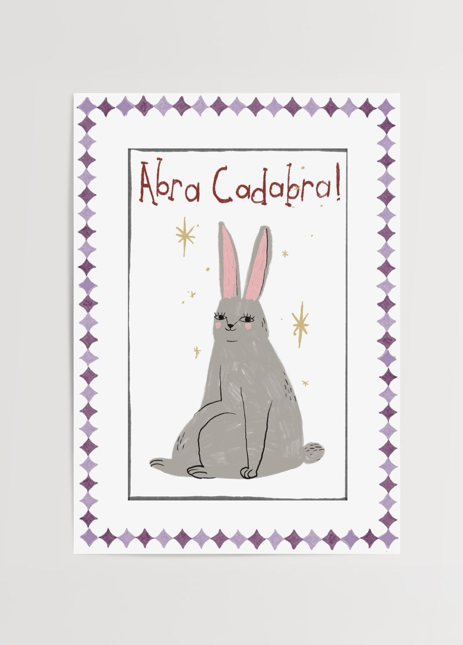 Nazlı Tarcan Abrakadabra Gri Tavşan masalsı tavşan illüstrasyonu poster baskı