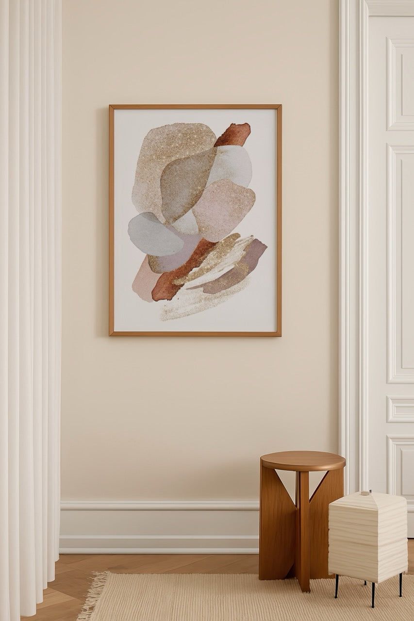 Modern soyut renkli poster, yumuşak tonlarla minimalist duvar dekorasyonu