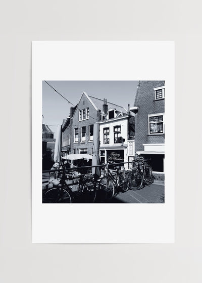 Amsterdam Bisikletler ve Kafeler Fotoğraf Poster Baskı