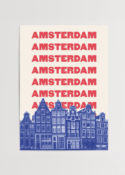 Amsterdam evleriyle tasarlanmış renkli pop art şehir posteri