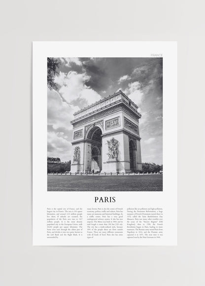 Paris Arc de Triomphe, siyah beyaz şehir posteri, geniş açı mimari baskı, zafer takı posteri