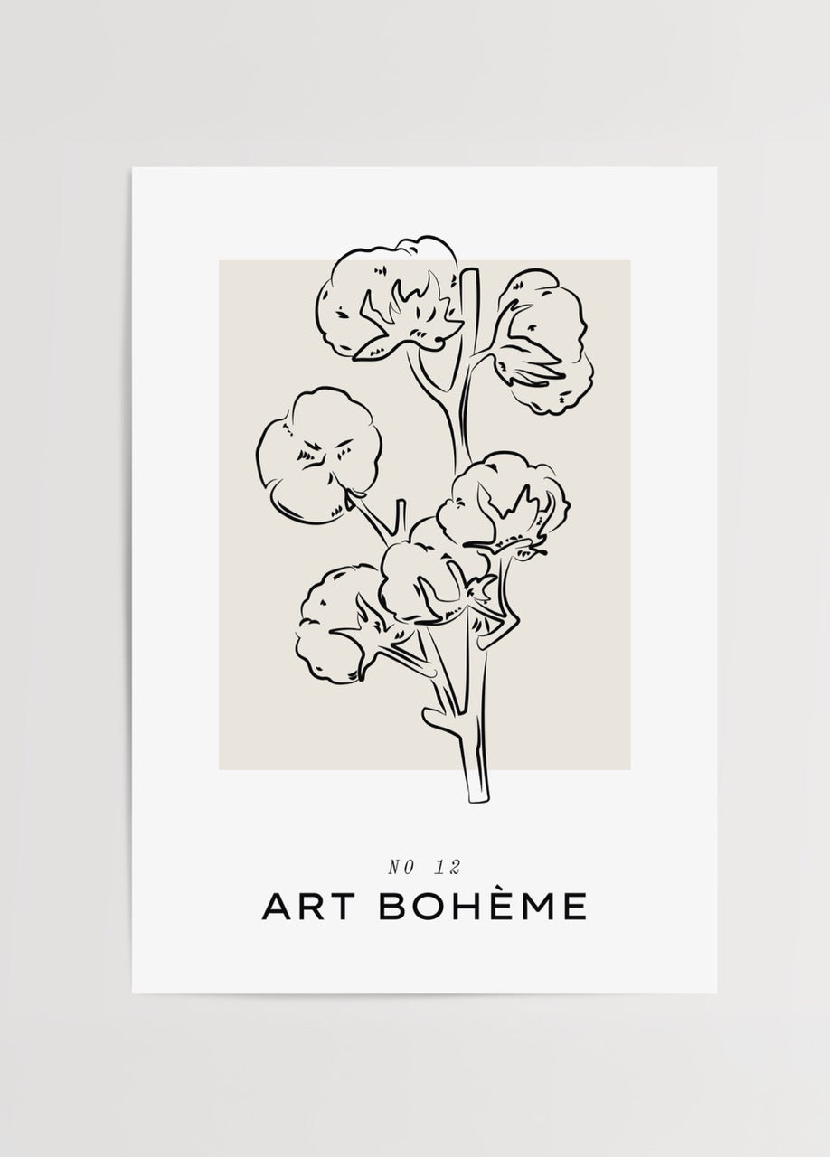 Art Bohème No.12 minimalist çizgi sanat pamuk dalı posteri