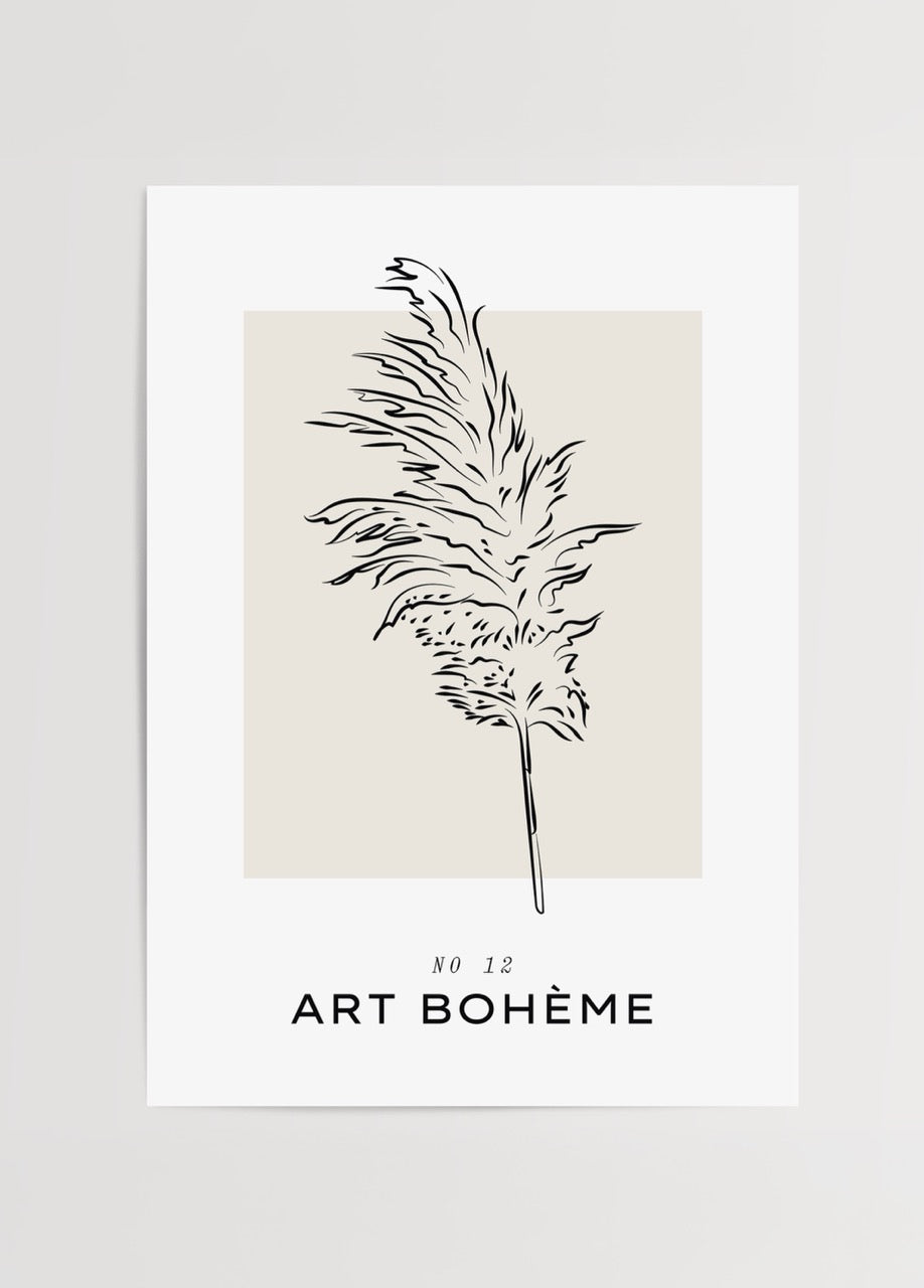 Art Bohème No.12 pampas çizim poster, minimal ve bohem dekoratif baskı