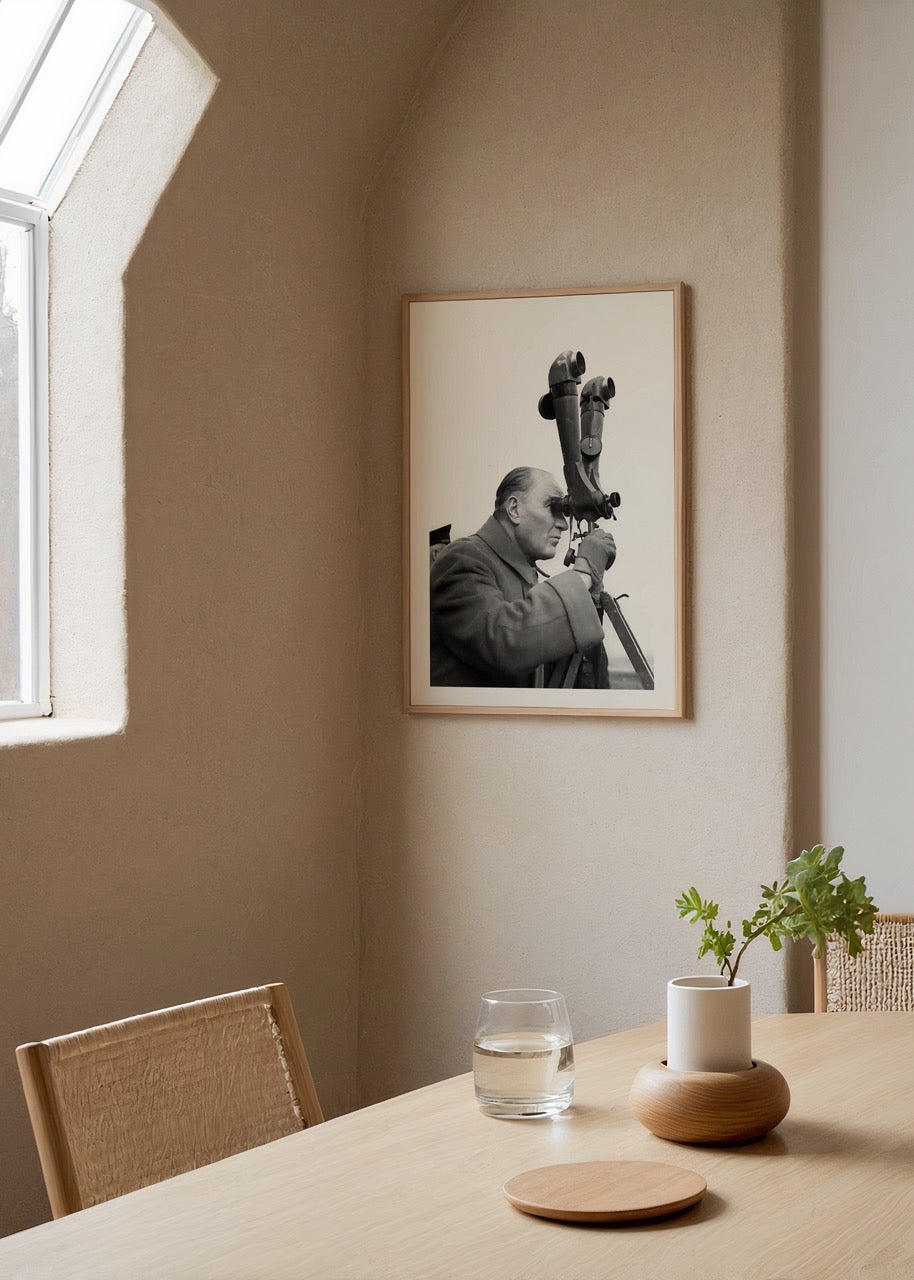 Dürbünle uzaklara bakan Mustafa Kemal Atatürk&