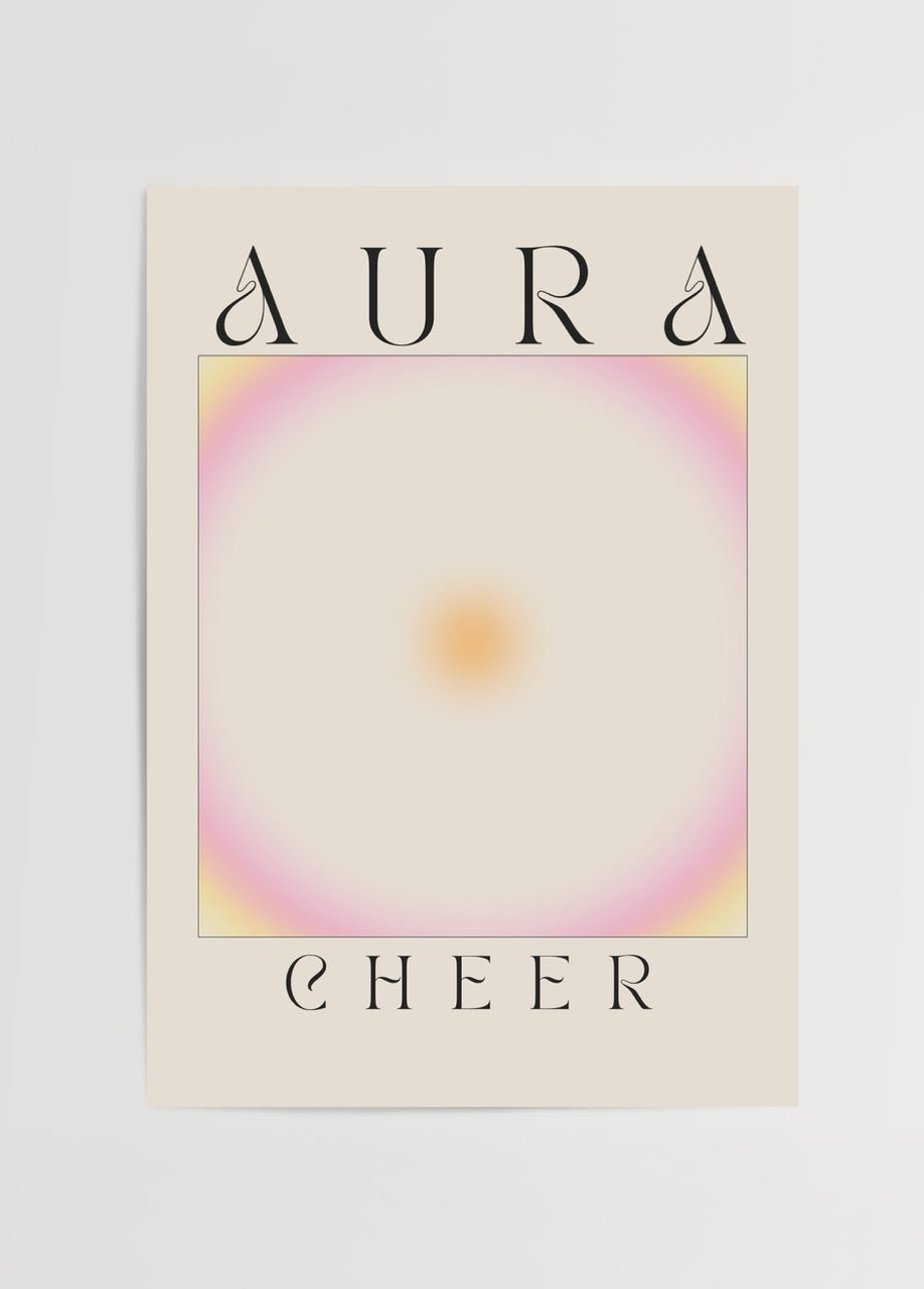 Aura Cheer pembe ve turuncu geçişli neşeli aura temalı poster