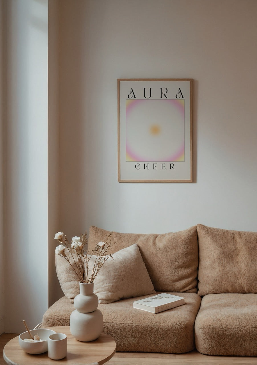 Aura Cheer pembe ve turuncu geçişli neşeli aura temalı poster