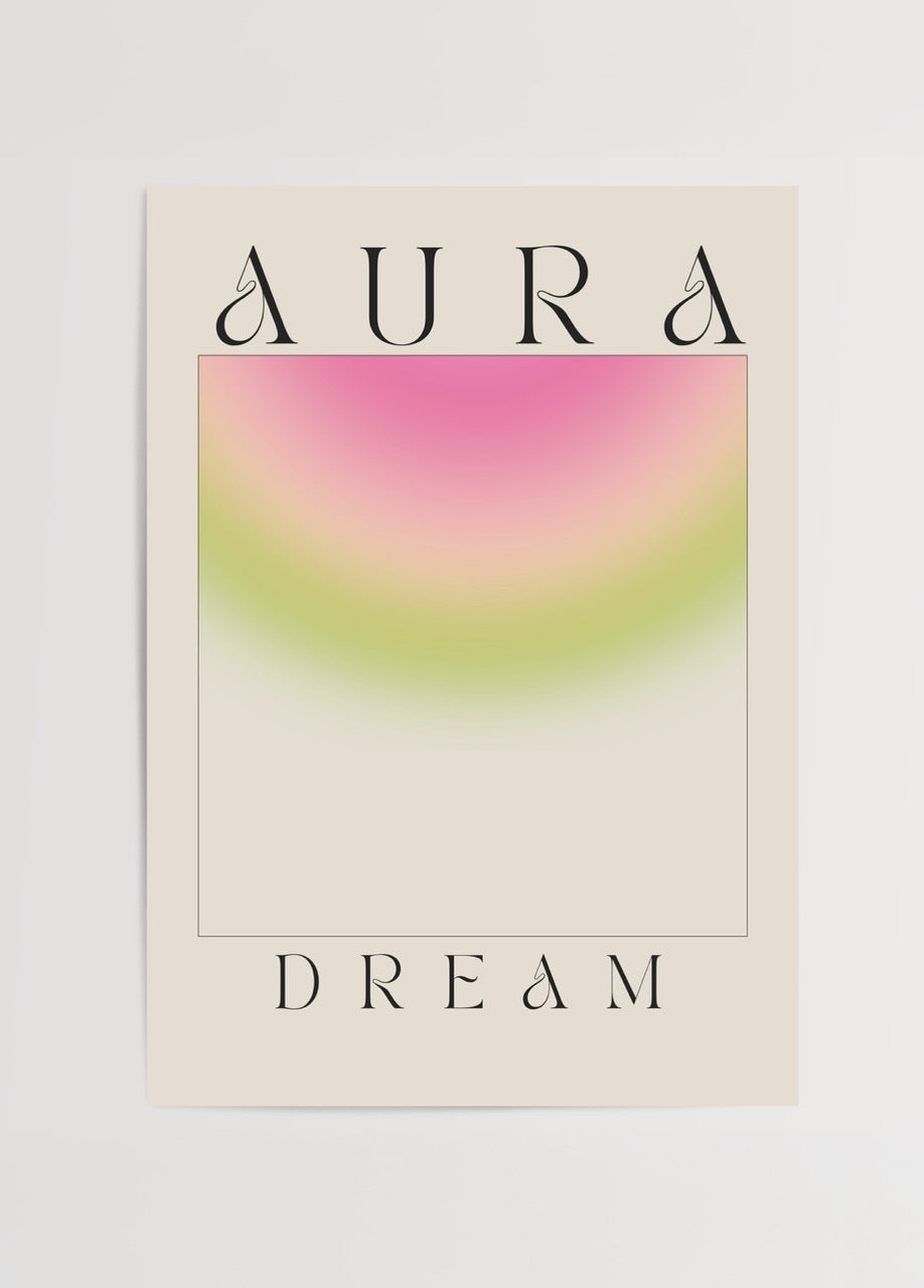 Aura Dream pastel pembe yeşil renkli poster tasarımı