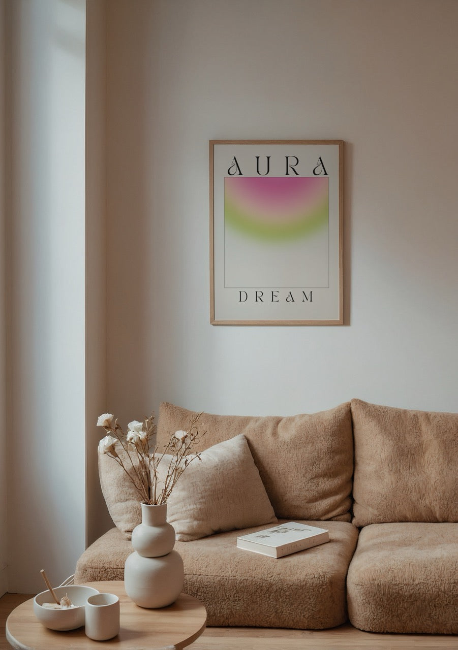 Aura Dream pastel pembe yeşil renkli poster tasarımı