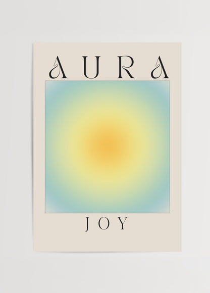 Aura Joy sarı ve mavi geçişli minimal neşe temalı poster tasarımı