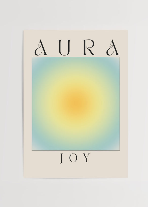 Aura Joy sarı ve mavi geçişli minimal neşe temalı poster tasarımı