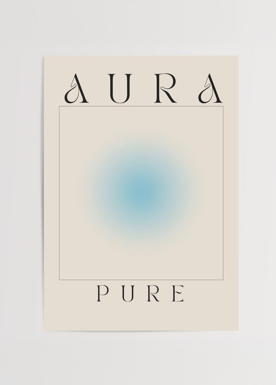Aura Pure minimal mavi geçişli poster tasarımı