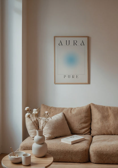Aura Pure minimal mavi geçişli poster tasarımı