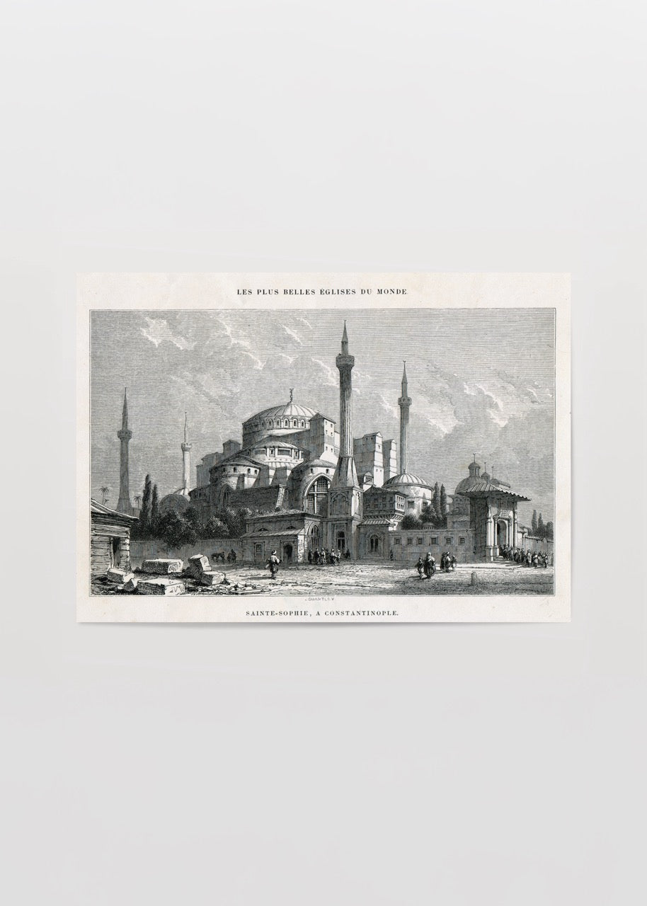 ayasofya siyah beyaz istanbul mimari vintage gravur poster