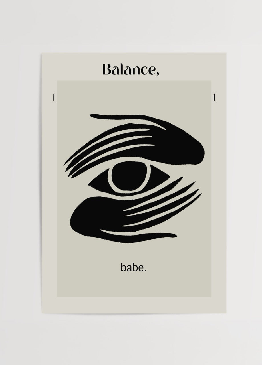 Siyah ve bej tonlarında minimalist Balance, Babe poster baskı