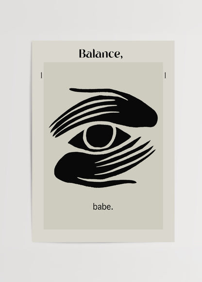 Siyah ve bej tonlarında minimalist Balance, Babe poster baskı