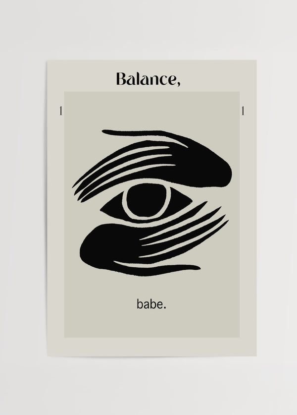 Siyah ve bej tonlarında minimalist Balance, Babe poster baskı