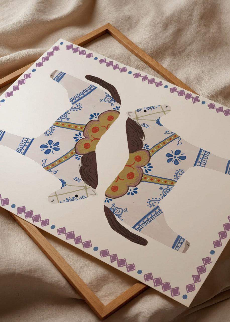 Nazlı Tarcan Beyaz Carousel At illüstrasyon poster baskı