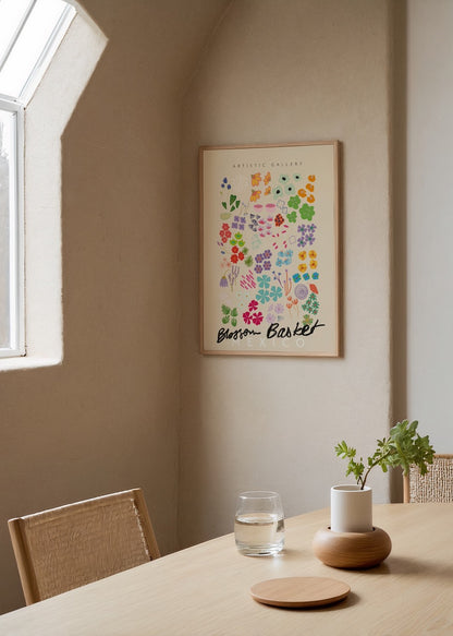 Renkli Meksika çiçeklerinden ilham alan illüstrasyon poster