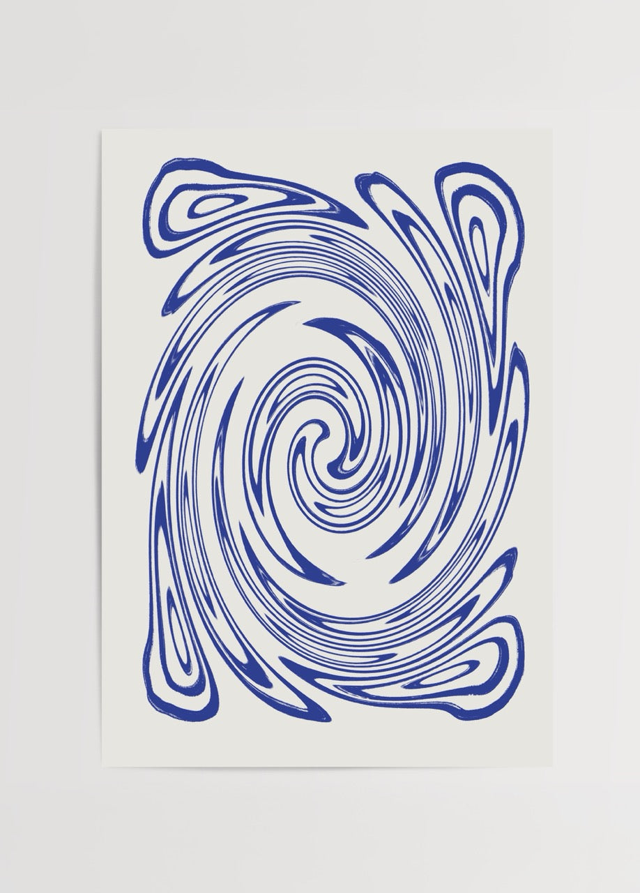 Mavi spiral desenli soyut Blue Swirl Abstract modern duvar posteri, enerjik ve çağdaş dekorasyon için ideal.