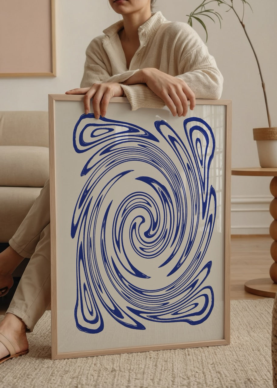 Mavi spiral desenli soyut Blue Swirl Abstract modern duvar posteri, enerjik ve çağdaş dekorasyon için ideal.
