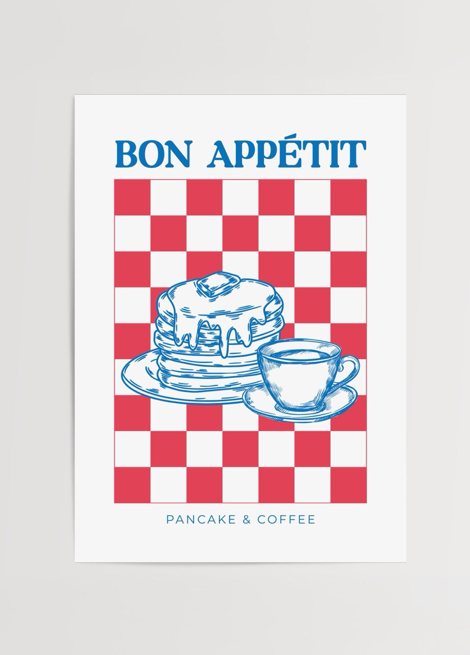 Pancake ve kahve illüstrasyonlu Bon Appétit poster baskı