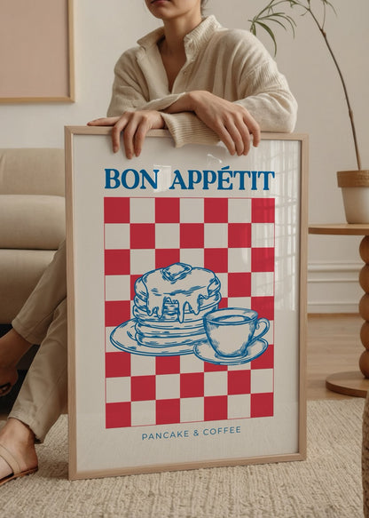 Pancake ve kahve illüstrasyonlu Bon Appétit poster baskı