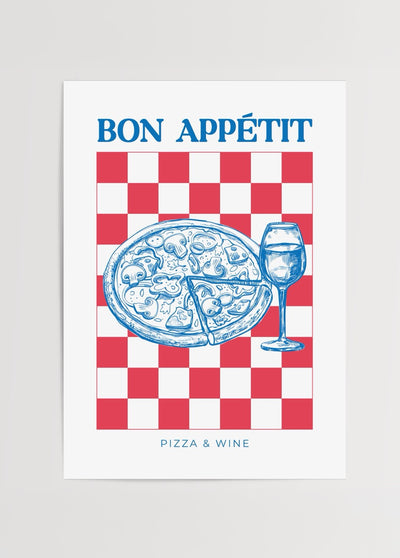 Bon Appétit – Pizza & Wine Poster Baskı