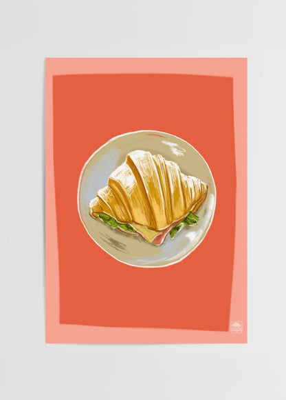 Bonjour Canım posteri, croissant illüstrasyonu ve kırmızı fon üzerine modern tasarım.