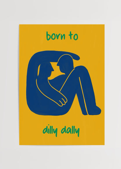 Thola Studio’nun Born posteri, sarı zemin üzerinde lacivert figürlerden oluşan modern ve minimalist soyut sanat posteri baskı.