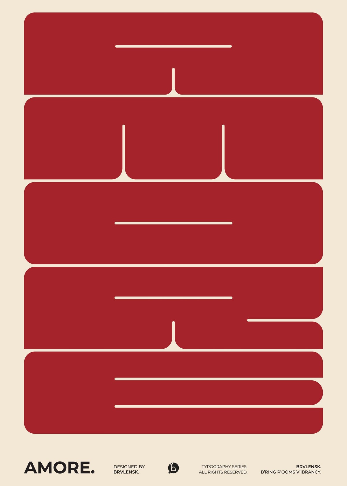 BRVLENSK'in Amore eseri, tipografi ile aşkı ifade eden modern bir tasarım. poster baskı