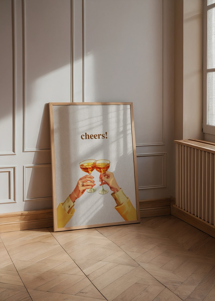 Paylaşılan bir kadeh anını betimleyen Cheers – Shared Moments poster illüstrasyonu