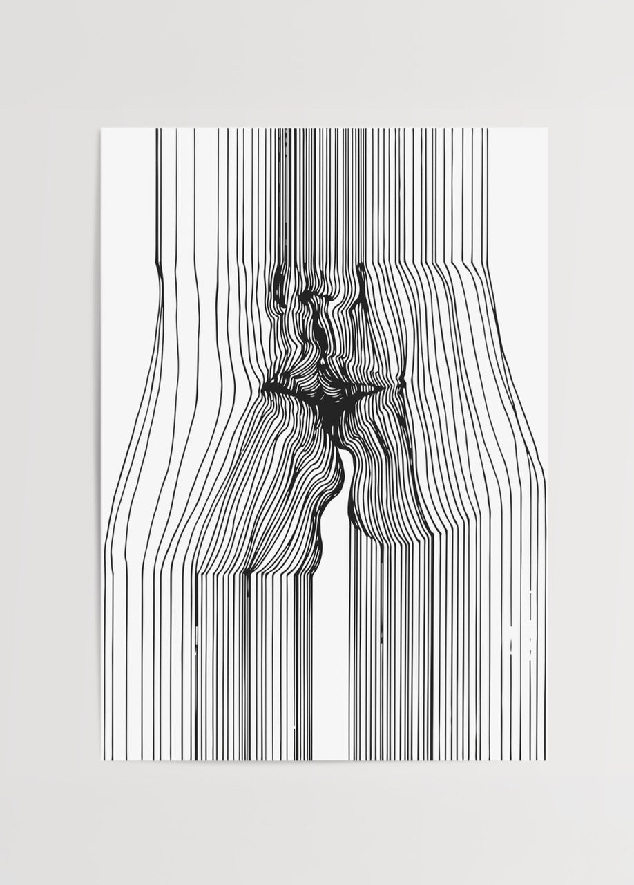 Minimal siyah beyaz çizgilerle öpüşme illüstrasyonu poster baskı