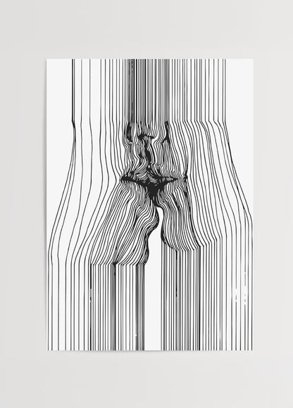 Minimal siyah beyaz çizgilerle öpüşme illüstrasyonu poster baskı
