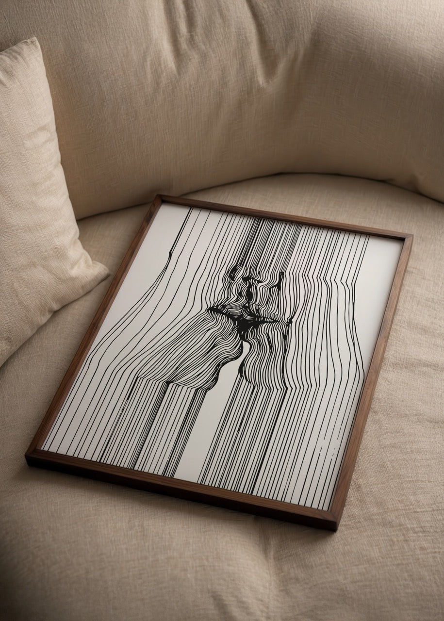 Minimal siyah beyaz çizgilerle öpüşme illüstrasyonu poster baskı