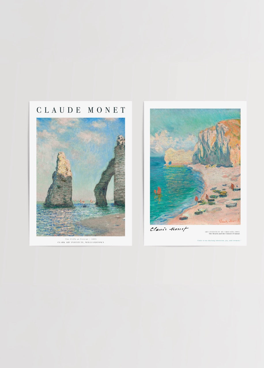Claude Monet ikili poster seti – Étretat Kayalıkları ve Fécamp Sahili poster baskı