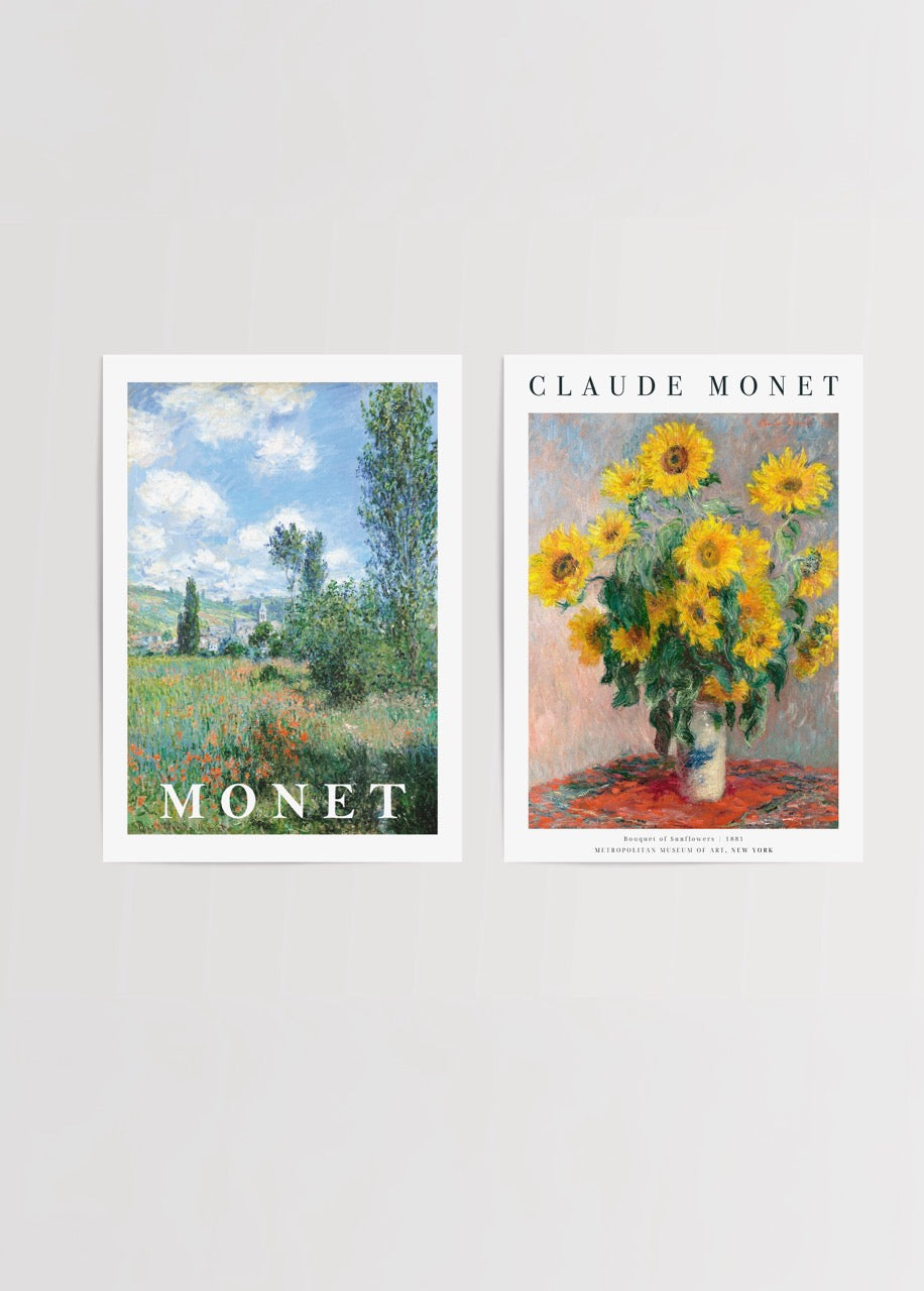 Claude Monet ikili poster seti – Manzara ve Bouquet of Sunflowers poster baskı