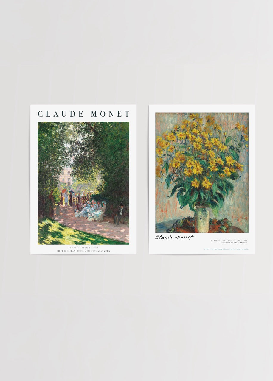 Claude Monet ikili poster seti – The Parc Monceau ve Yellow Flowers poster baskı
