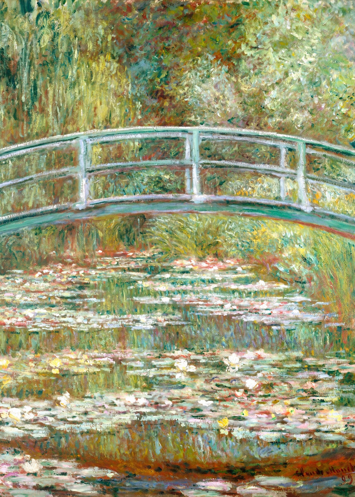 Claude Monet'in Köprü ve Su Lili eseri, doğanın huzurunu yansıtan bir tablo. poster baskı