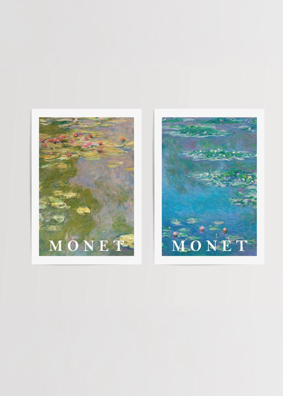 Claude Monet Nilüferler ikili poster seti – su yüzeyi ve nilüfer temalı poster baskı
