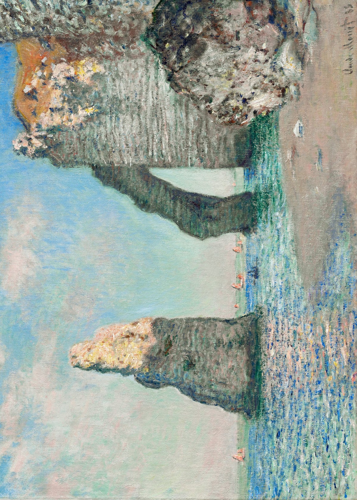 Claude Monet'nin The Cliffs at Étretat tablosu, kayalıklar ve deniz manzarası. poster baskı
