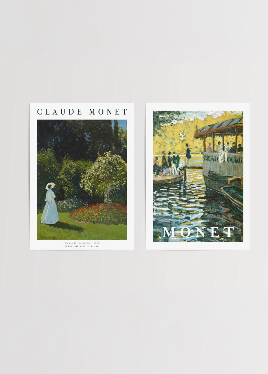 Claude Monet ikili poster seti – Woman in the Garden ve La Grenouillère tabloları