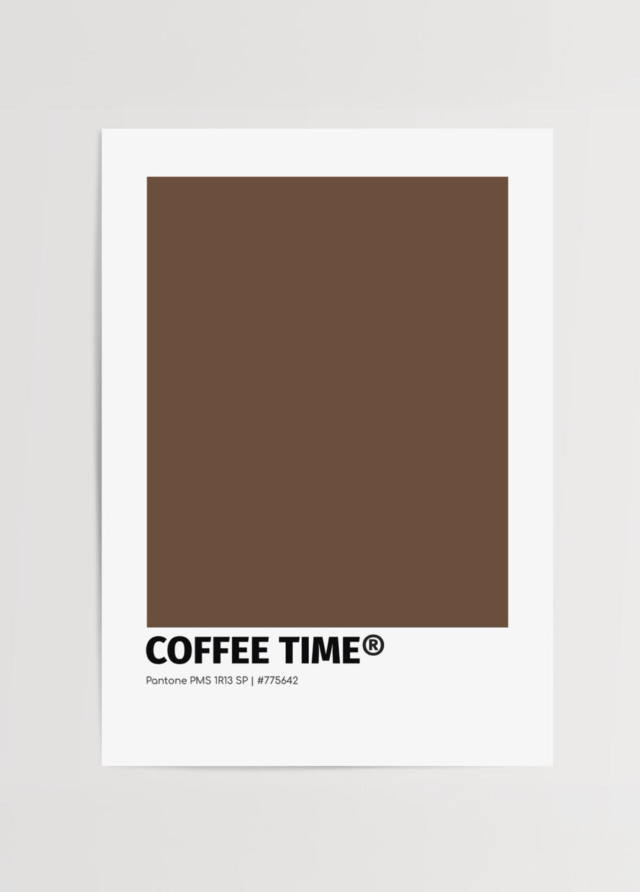 Pantone esintili kahverengi tonlarında Coffee Time yazılı minimal renk bloklu poster